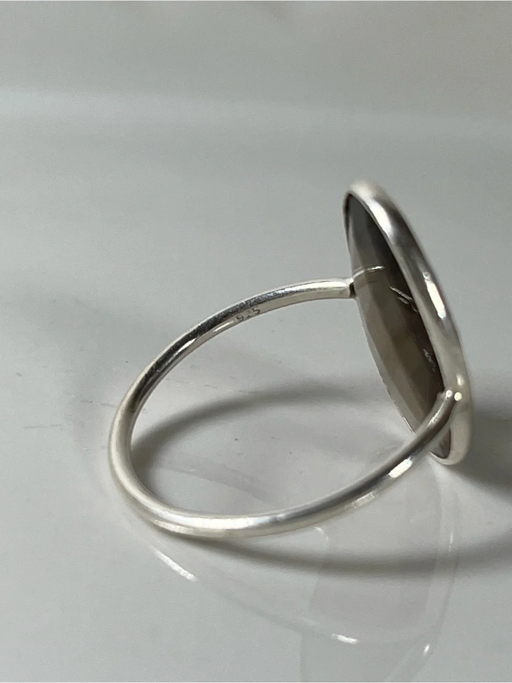 Solid Sterling Silver 925 Smokey Quartz Gemstone Flat Stacker Ring Size 8